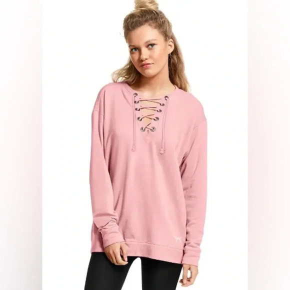 PINK Victoria's Secret Tops - Victoria secret PINK lace up sweatshirt SZ MED